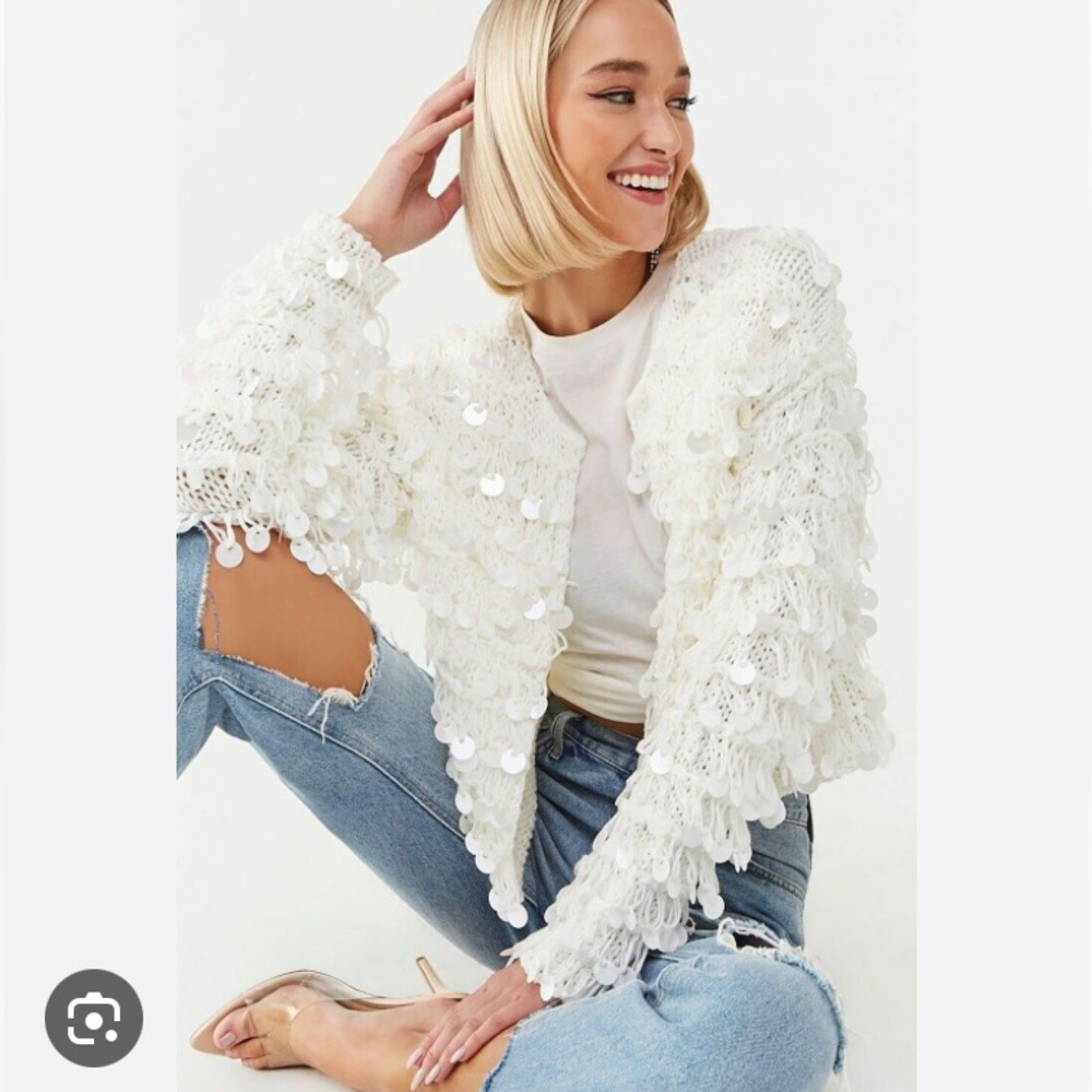 Sequin open front cardigan